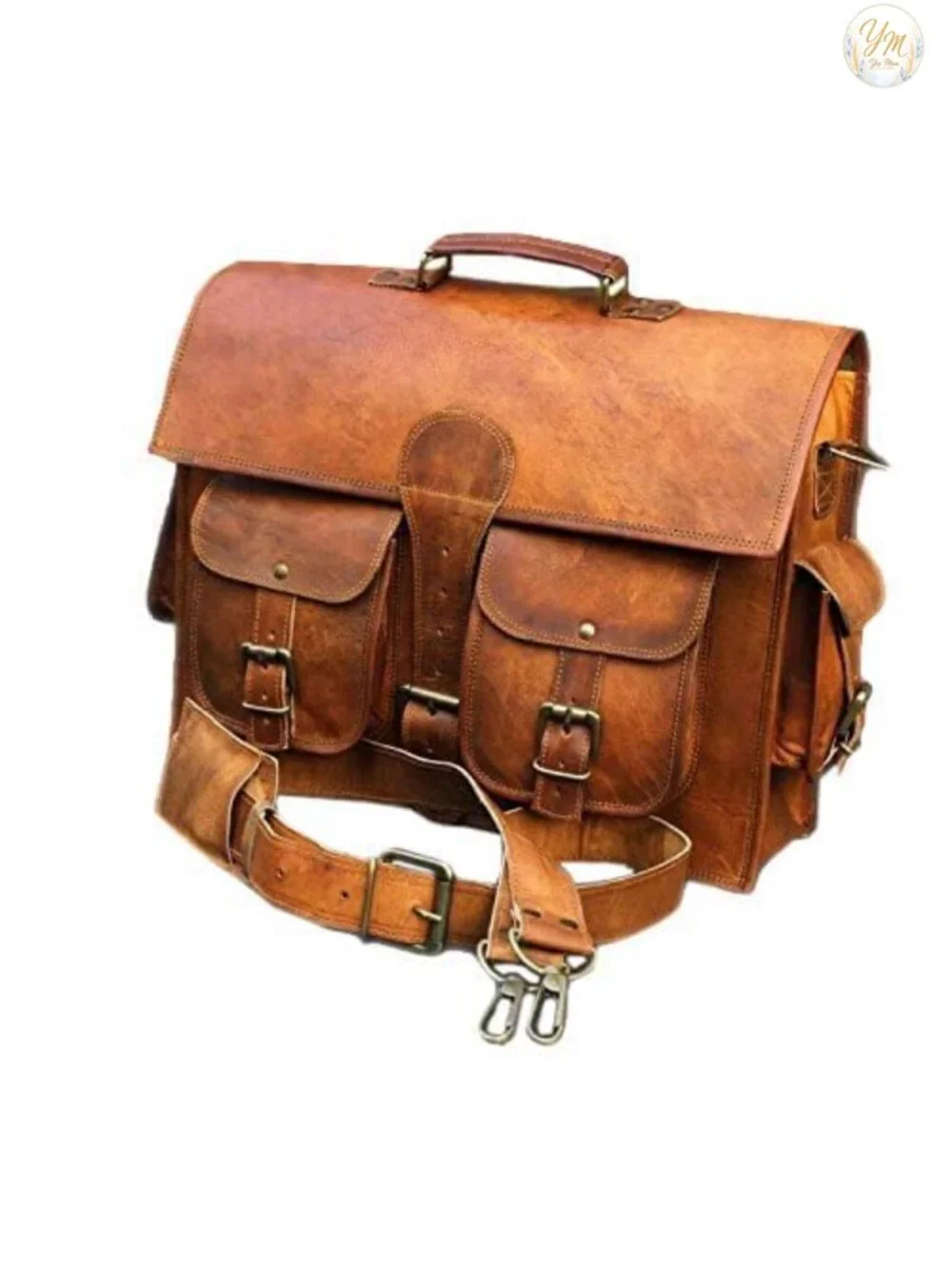 Genuine Leather Laptop Messenger Bag Handmade Satchel with Adjustable Strap